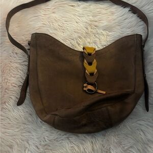 Lucky Brand Tan Leather Shoulder Bag with Yellow Accents